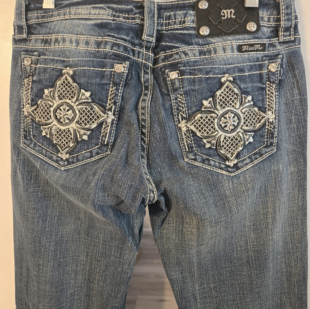 Miss Me Blue Boot Cut Jeans with Silver Embellishments